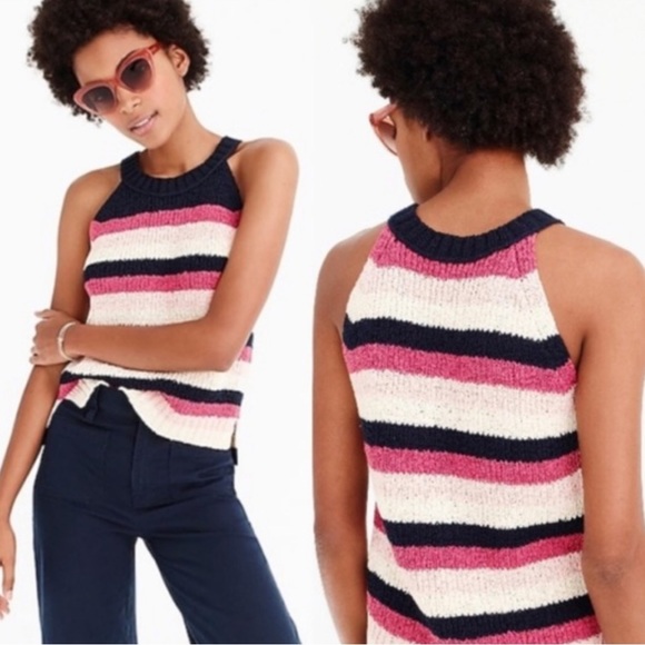 J. Crew Stripe‎ Knit Tank Halter Top Navy Pink XXS - Picture 1 of 5